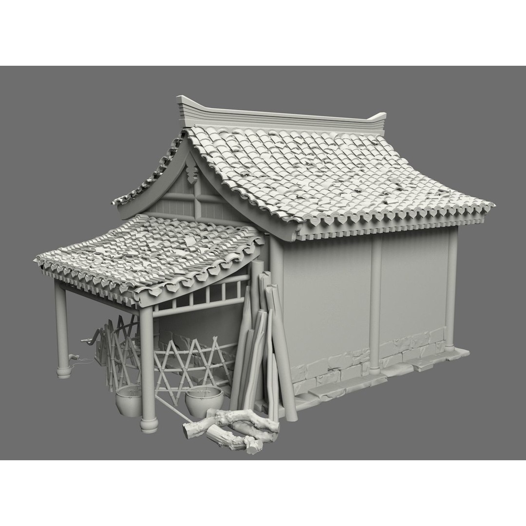 Old House 3D Model – Traditional Wooden Bungalow, FBX - View 9