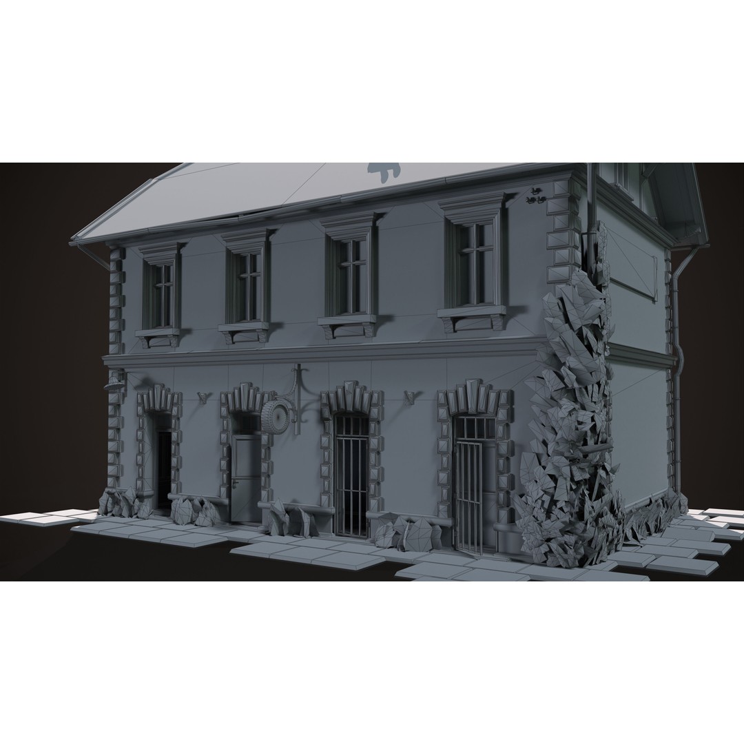 Abandoned Railroad Station House 3D Model – Low Poly PBR Game Asset, FBX