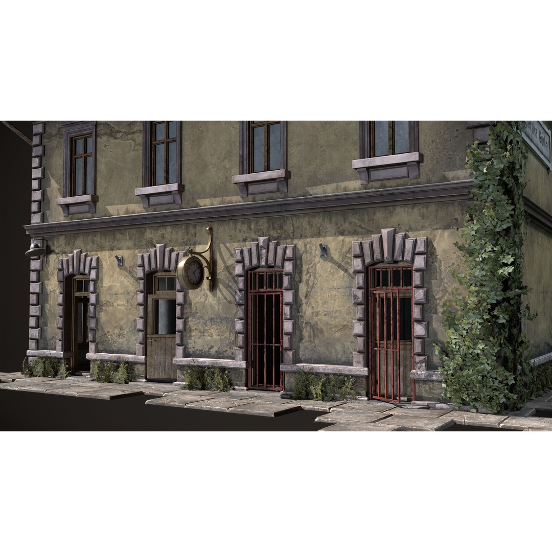 Abandoned Railroad Station House 3D Model – Low Poly PBR Game Asset, FBX - View 10