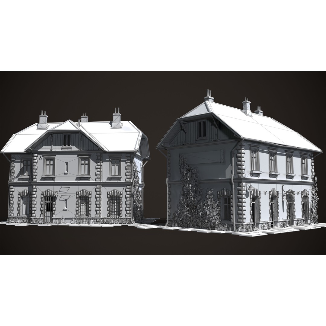 Abandoned Railroad Station House 3D Model – Low Poly PBR Game Asset, FBX - View 12