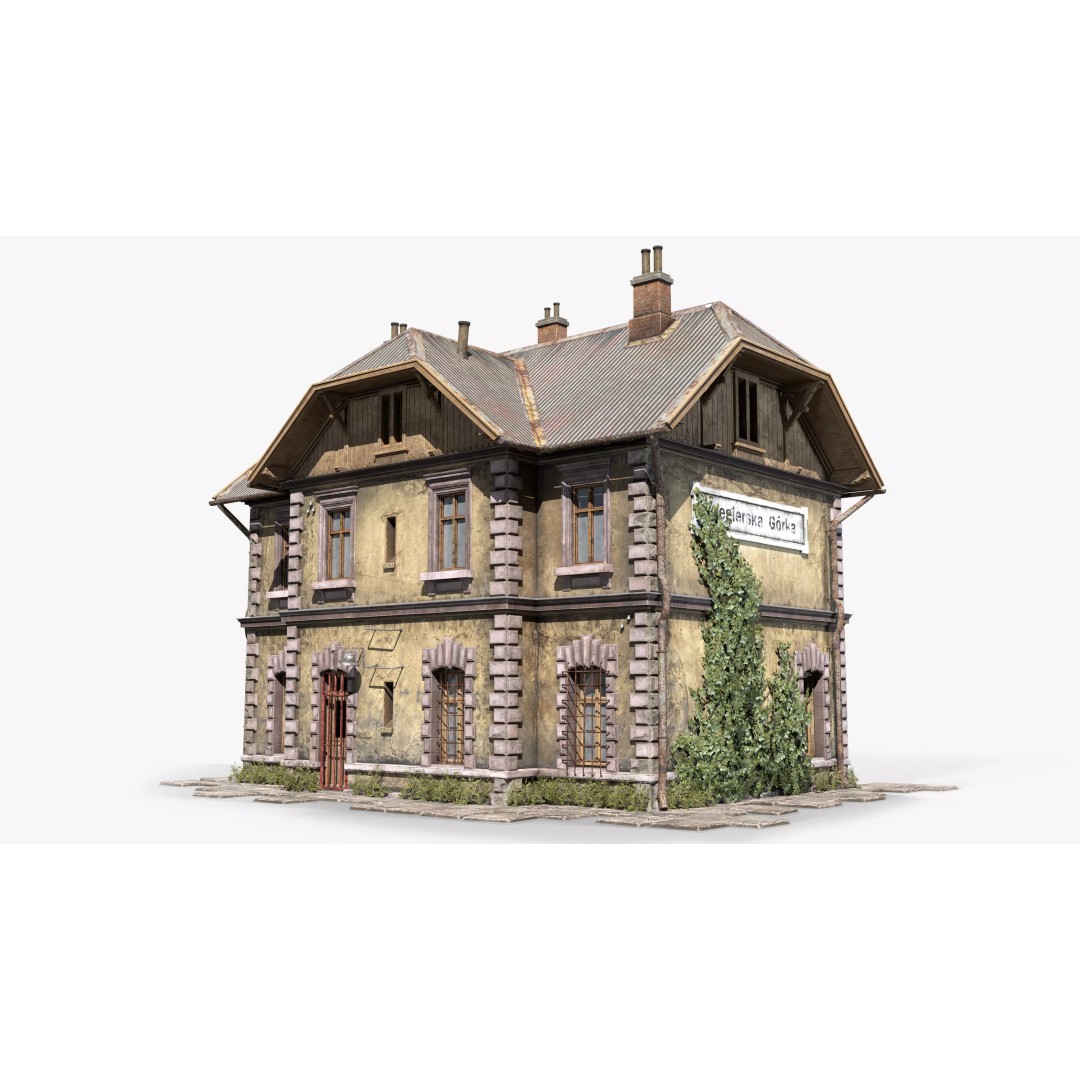 Abandoned Railroad Station House 3D Model – Low Poly PBR Game Asset, FBX - View 2