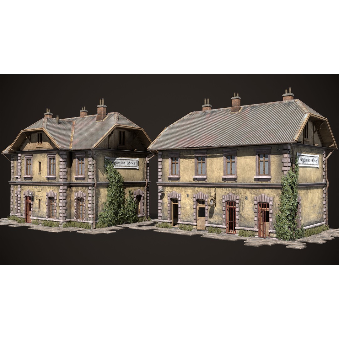 Abandoned Railroad Station House 3D Model – Low Poly PBR Game Asset, FBX - View 3