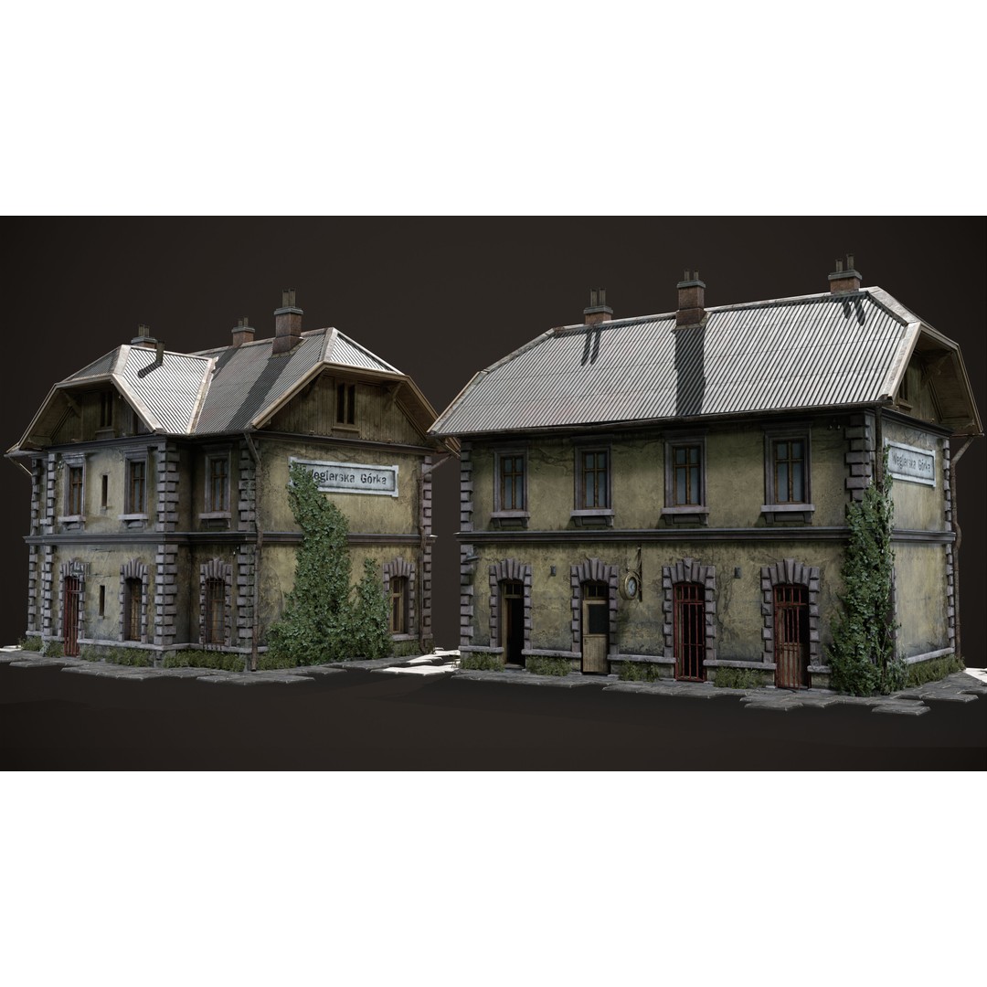 Abandoned Railroad Station House 3D Model – Low Poly PBR Game Asset, FBX - View 4