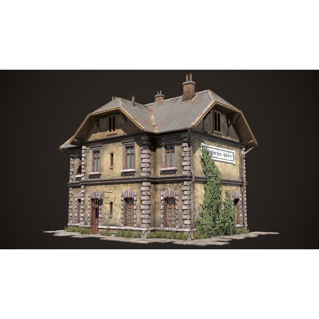 Abandoned Railroad Station House 3D Model – Low Poly PBR Game Asset, FBX - View 5