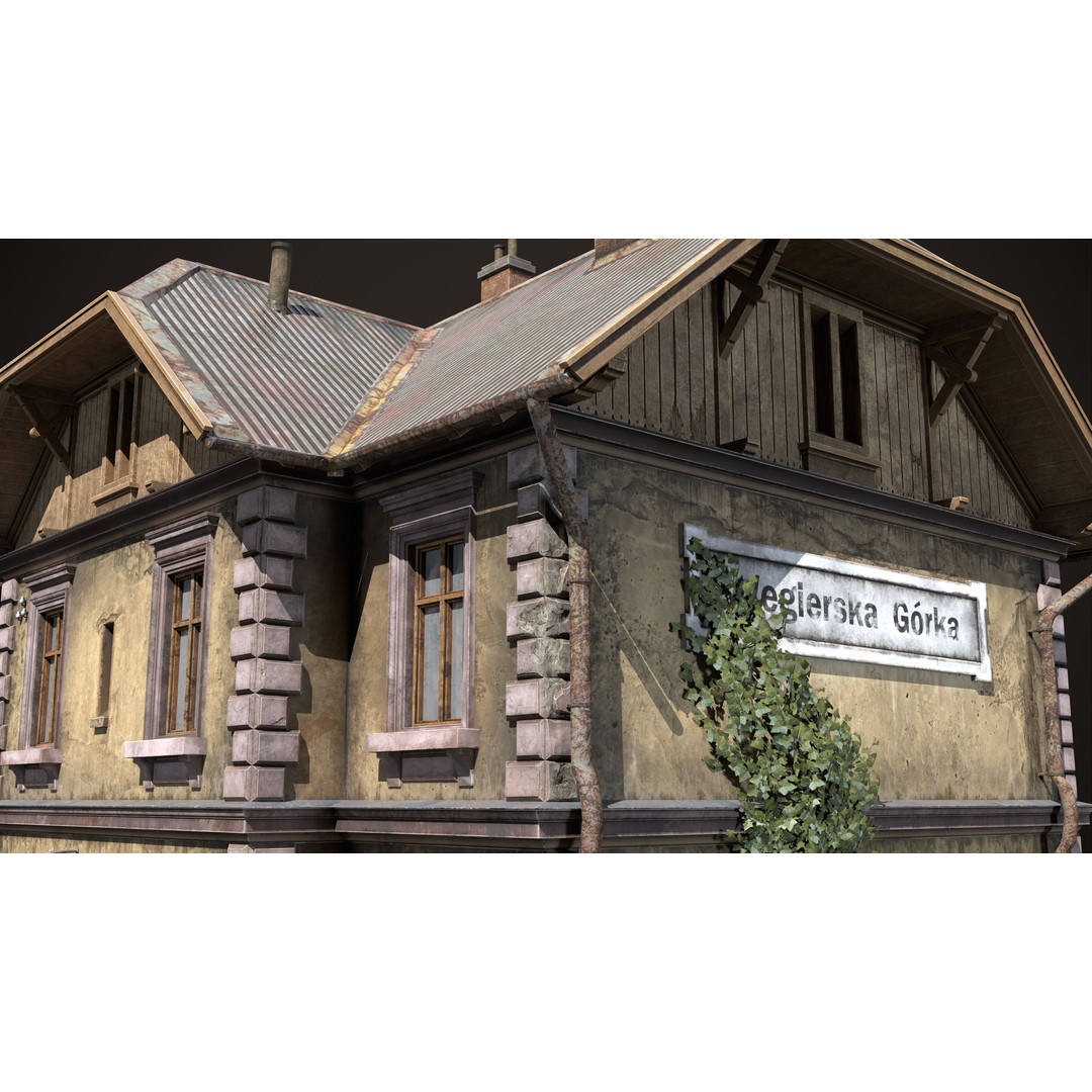 Abandoned Railroad Station House 3D Model – Low Poly PBR Game Asset, FBX - View 6