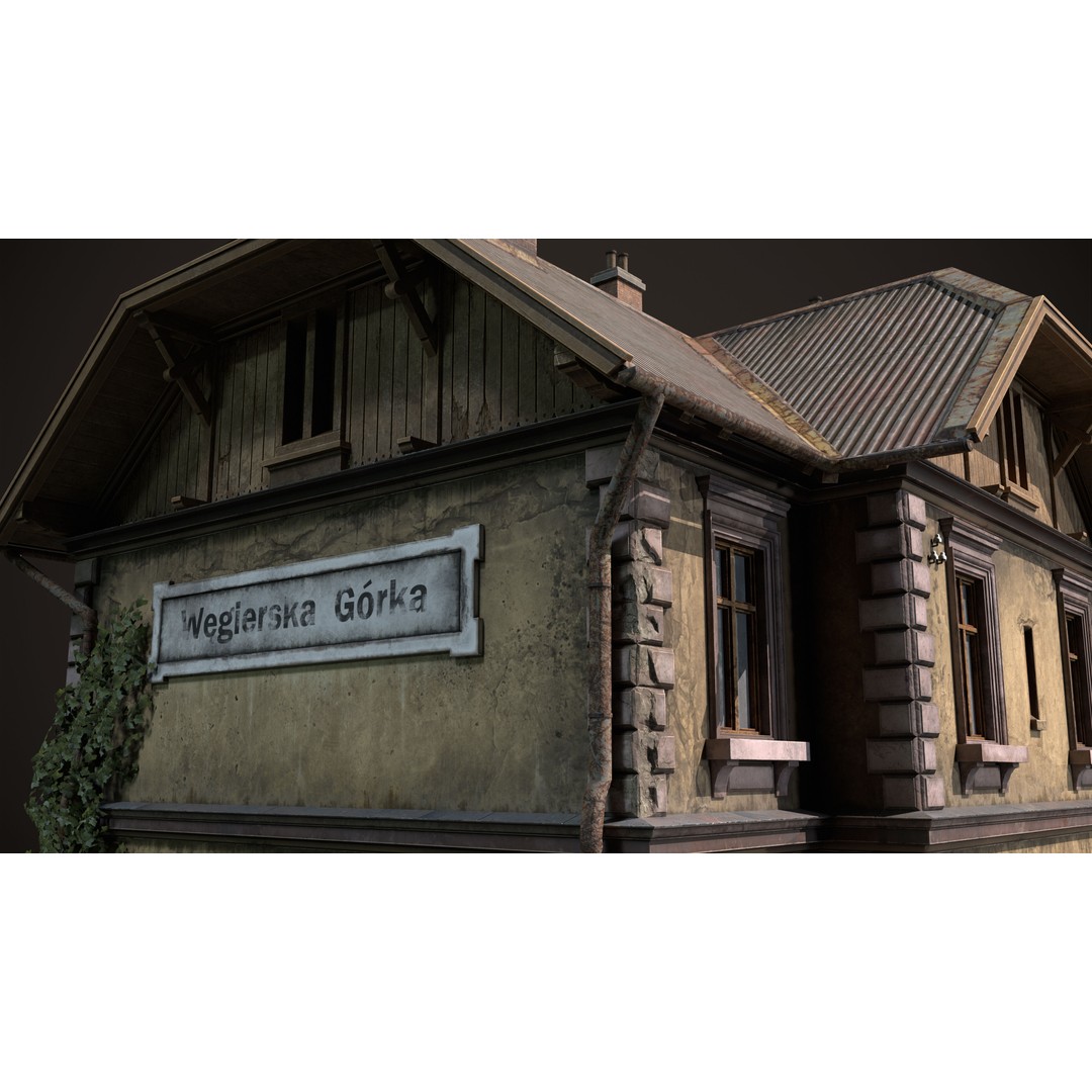 Abandoned Railroad Station House 3D Model – Low Poly PBR Game Asset, FBX - View 8