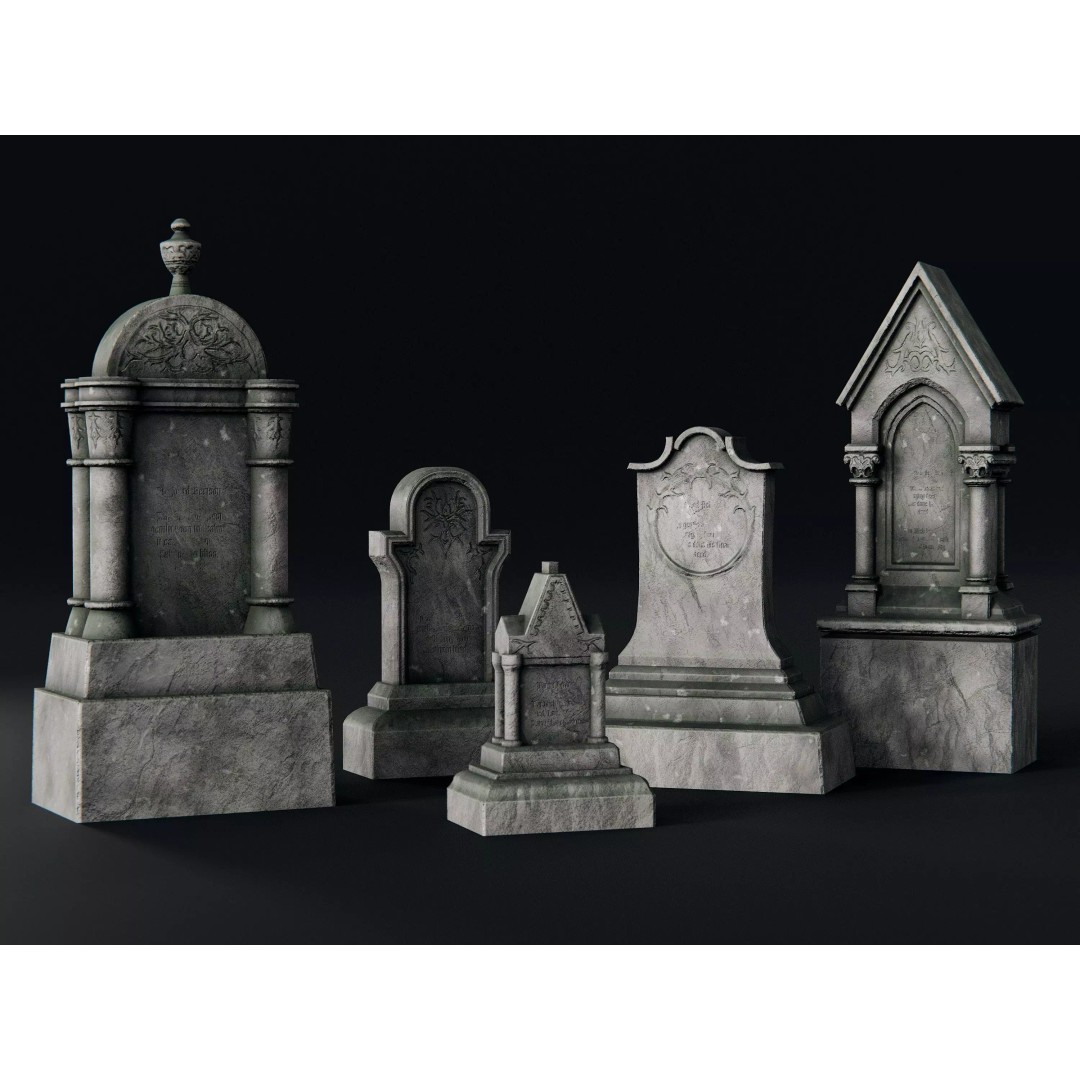 Gothic Gravestones 3D Model – Low Poly PBR Asset, FBX - View 2