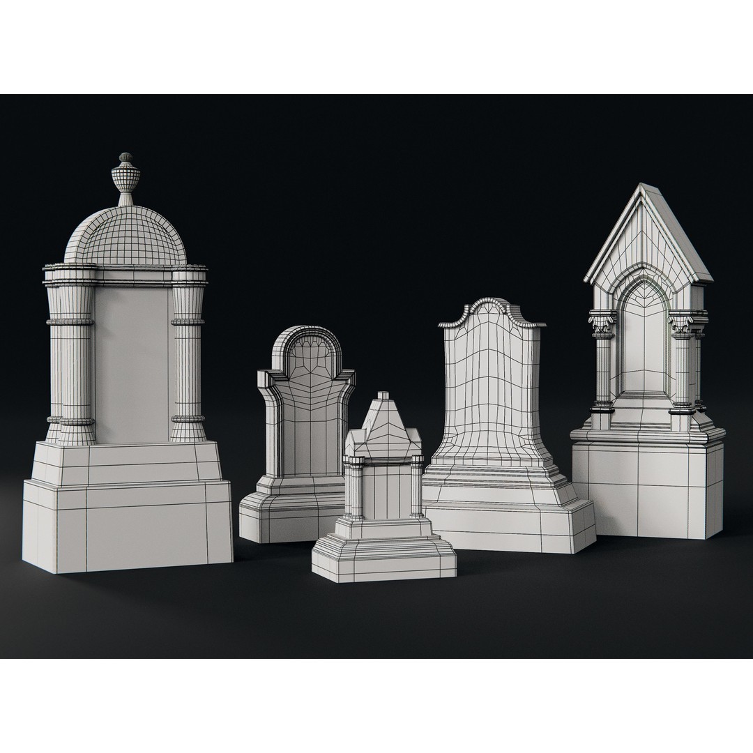 Gothic Gravestones 3D Model – Low Poly PBR Asset, FBX - View 7