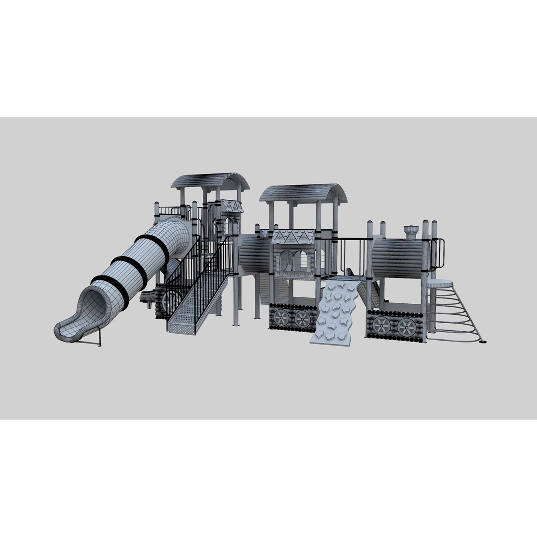 Train Style Playground 3D Model – Low Poly Architectural Asset, FBX, OBJ
