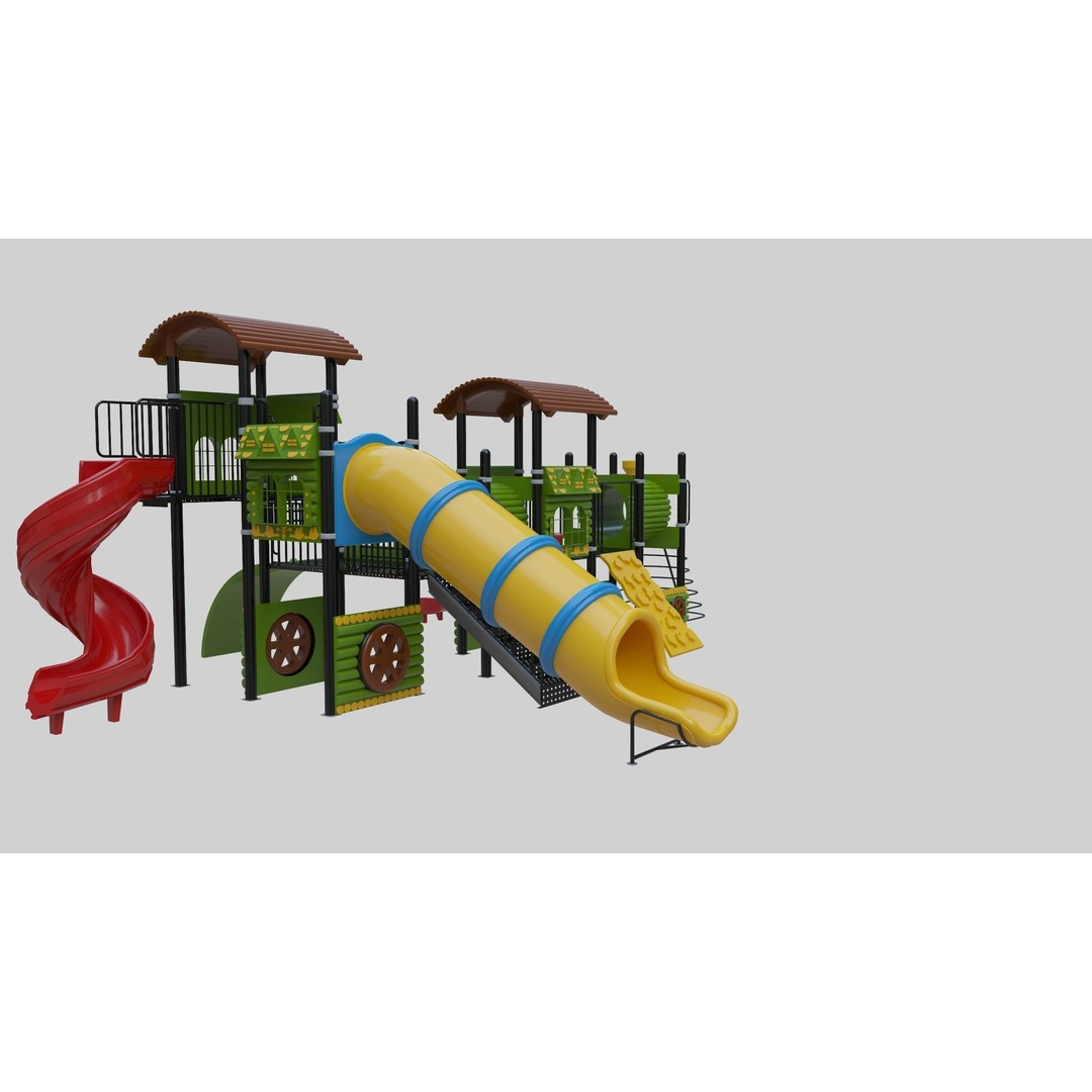 Train Style Playground 3D Model – Low Poly Architectural Asset, FBX, OBJ - View 10