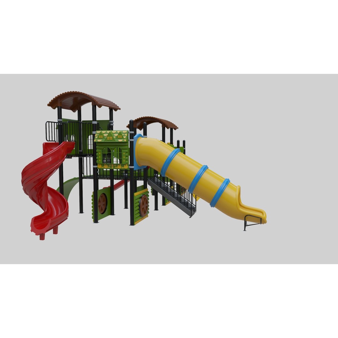 Train Style Playground 3D Model – Low Poly Architectural Asset, FBX, OBJ - View 11