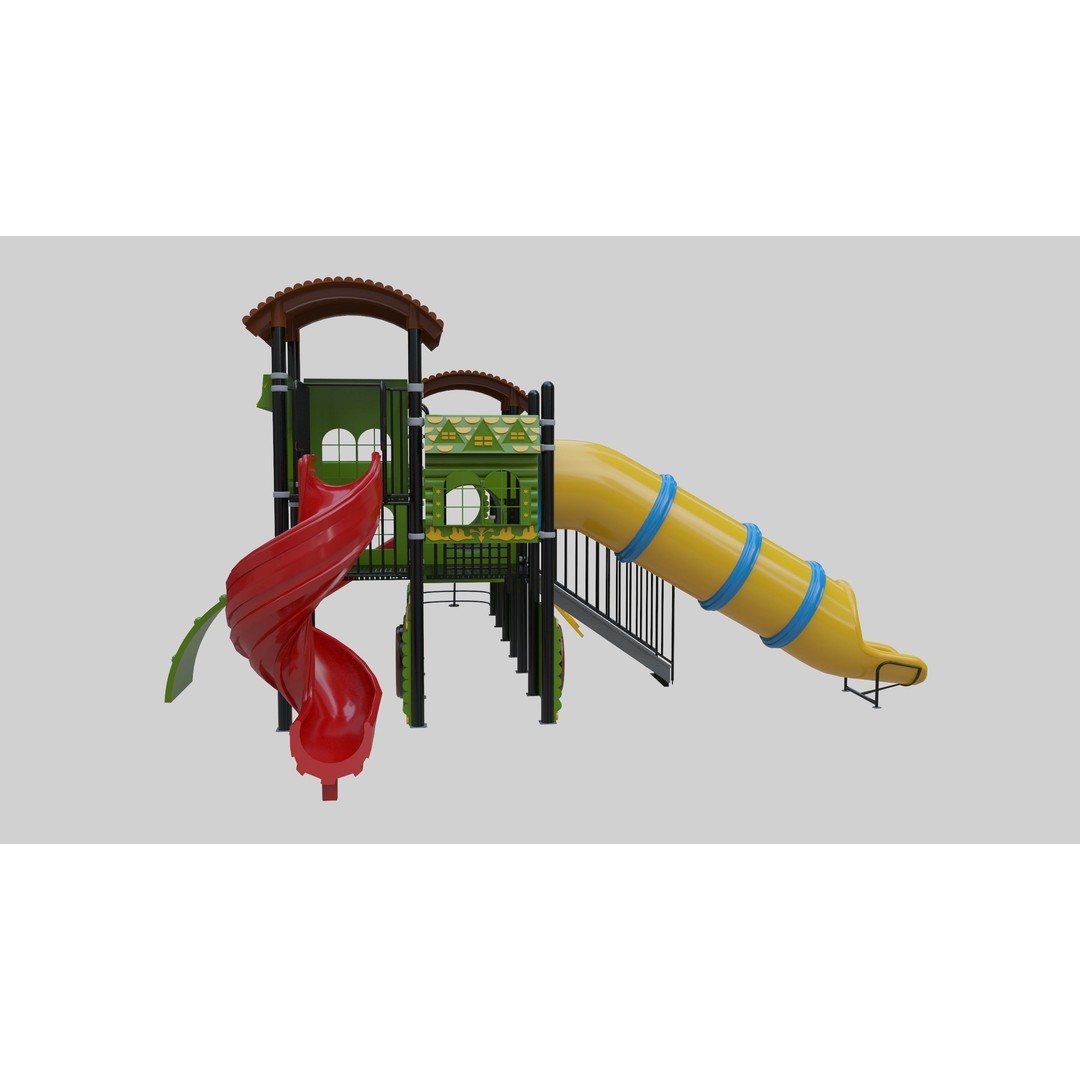 Train Style Playground 3D Model – Low Poly Architectural Asset, FBX, OBJ - View 12
