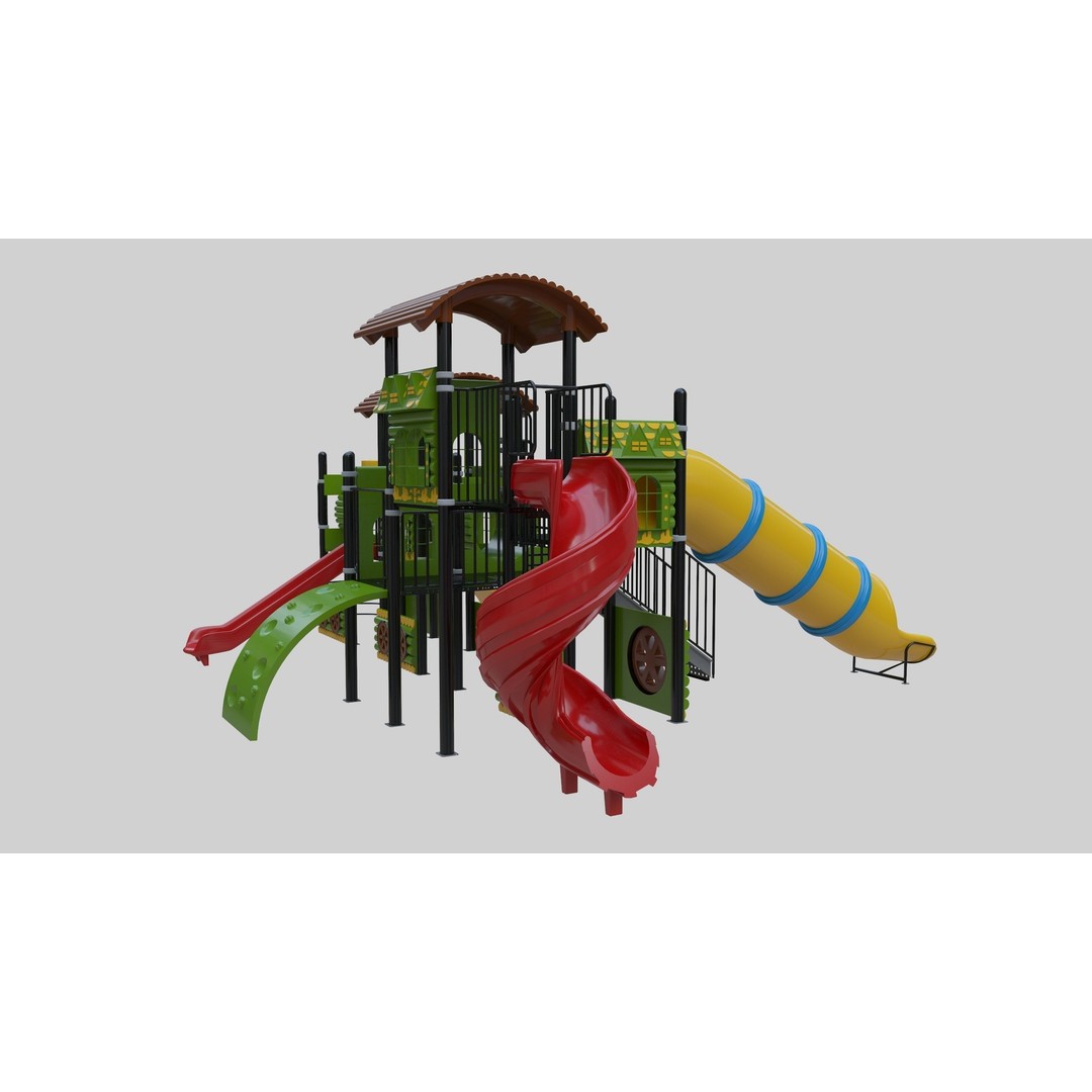 Train Style Playground 3D Model – Low Poly Architectural Asset, FBX, OBJ - View 13