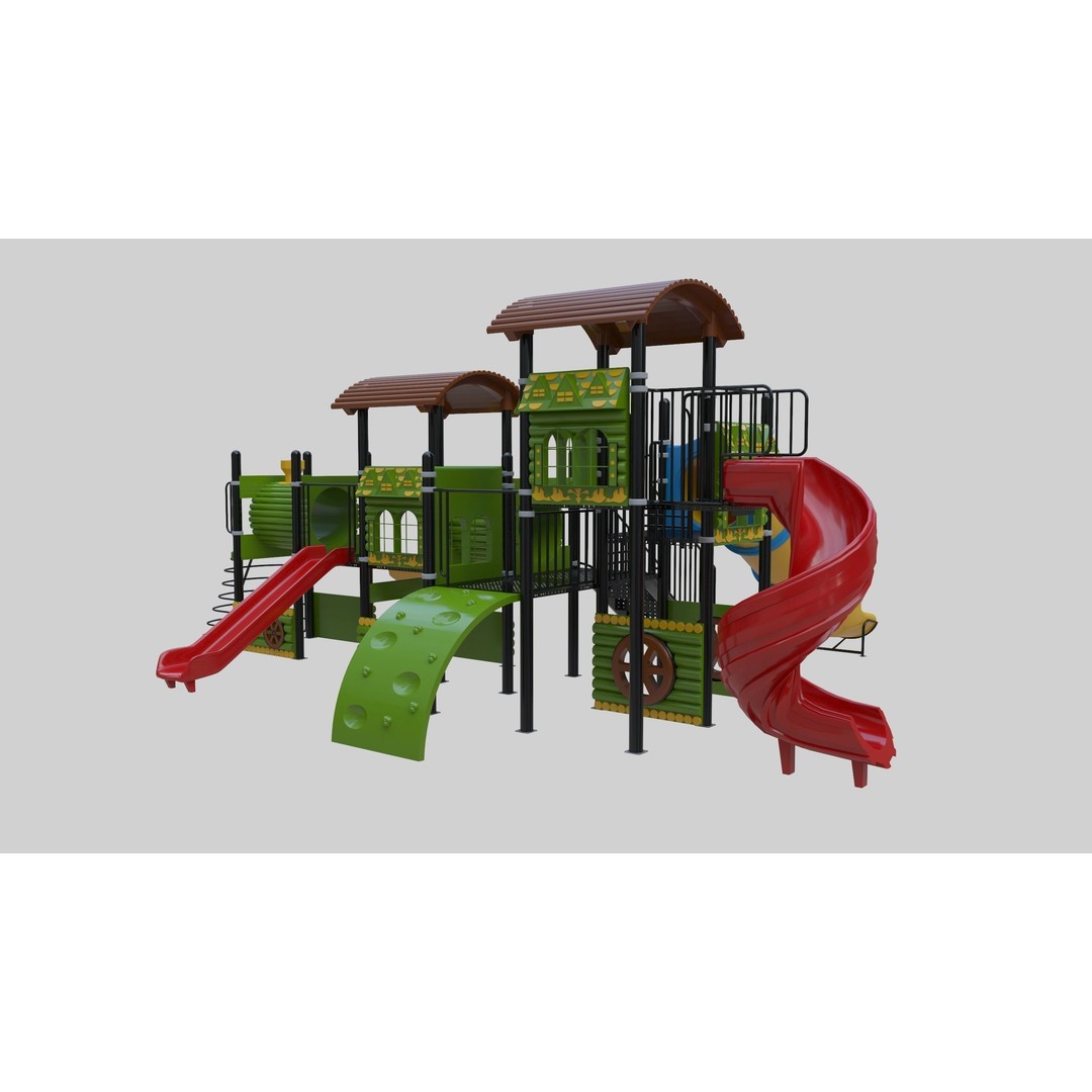 Train Style Playground 3D Model – Low Poly Architectural Asset, FBX, OBJ - View 14