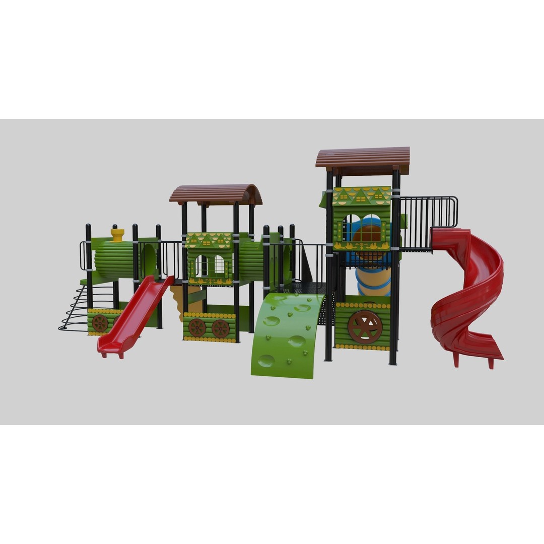 Train Style Playground 3D Model – Low Poly Architectural Asset, FBX, OBJ - View 15