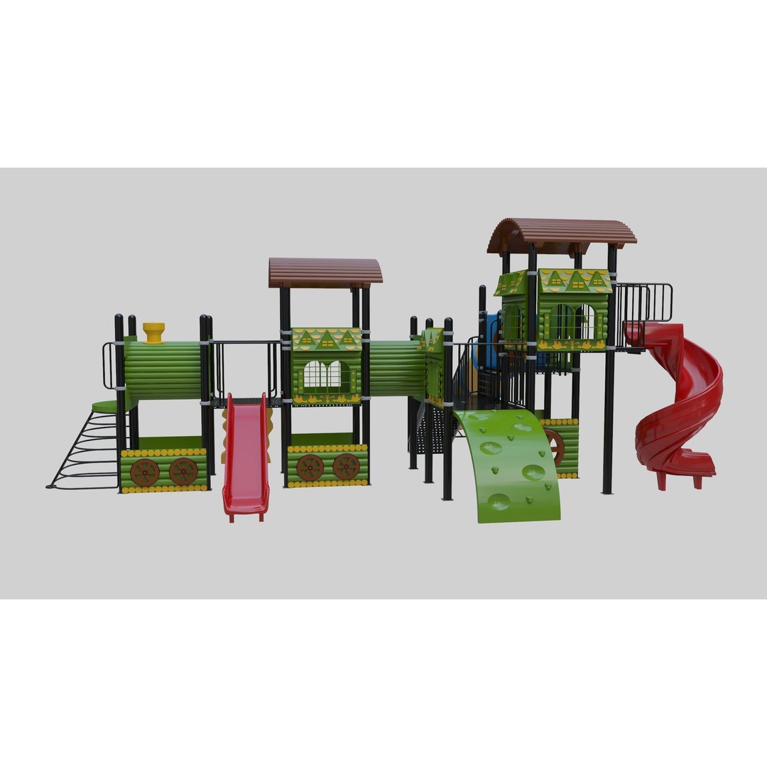 Train Style Playground 3D Model – Low Poly Architectural Asset, FBX, OBJ - View 16