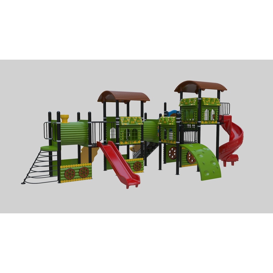 Train Style Playground 3D Model – Low Poly Architectural Asset, FBX, OBJ - View 17