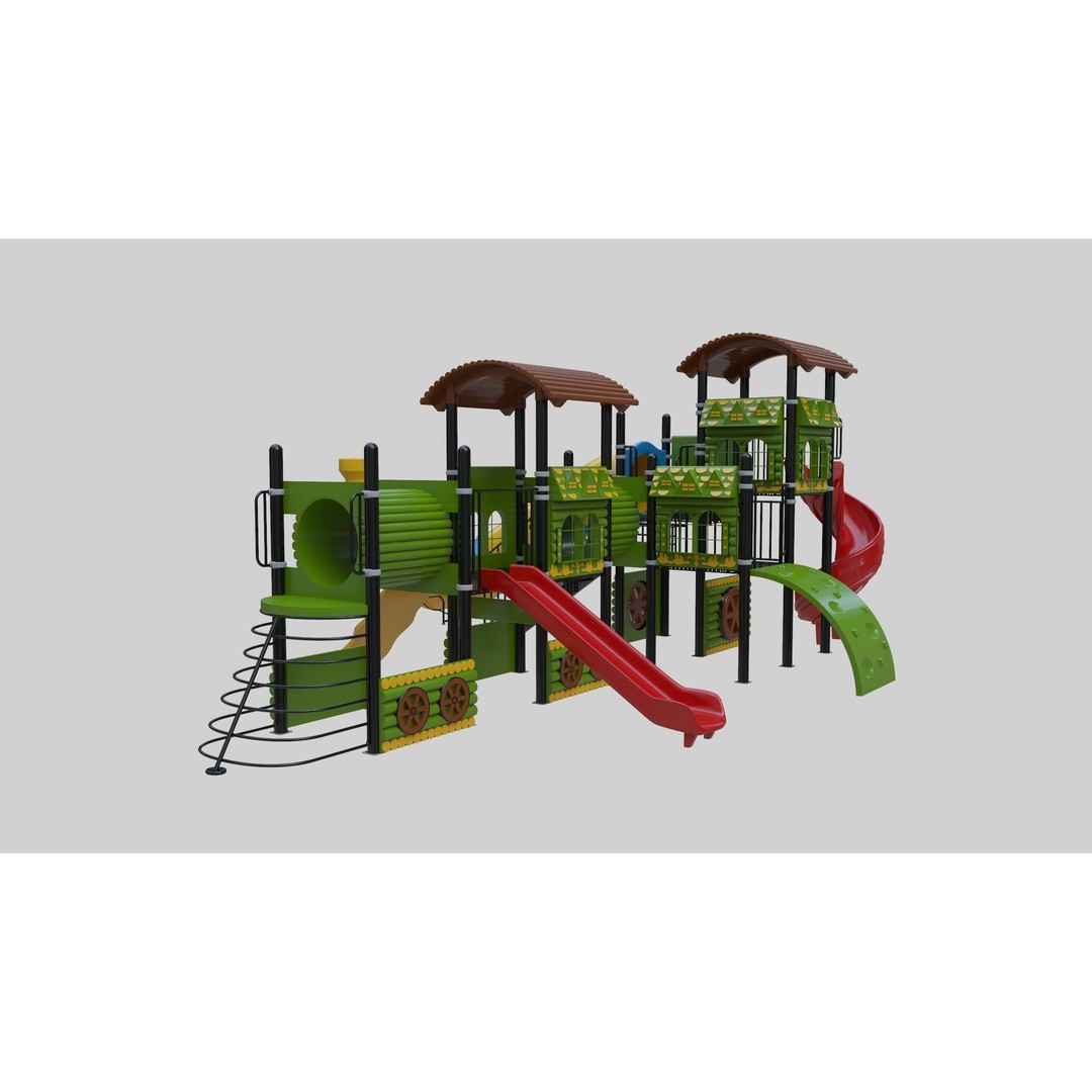 Train Style Playground 3D Model – Low Poly Architectural Asset, FBX, OBJ - View 18