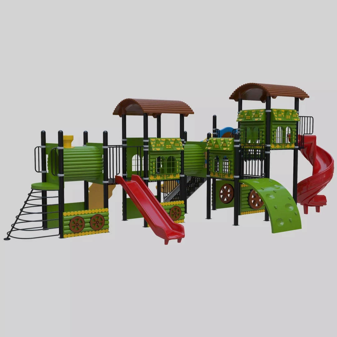 Train Style Playground 3D Model – Low Poly Architectural Asset, FBX, OBJ - View 2