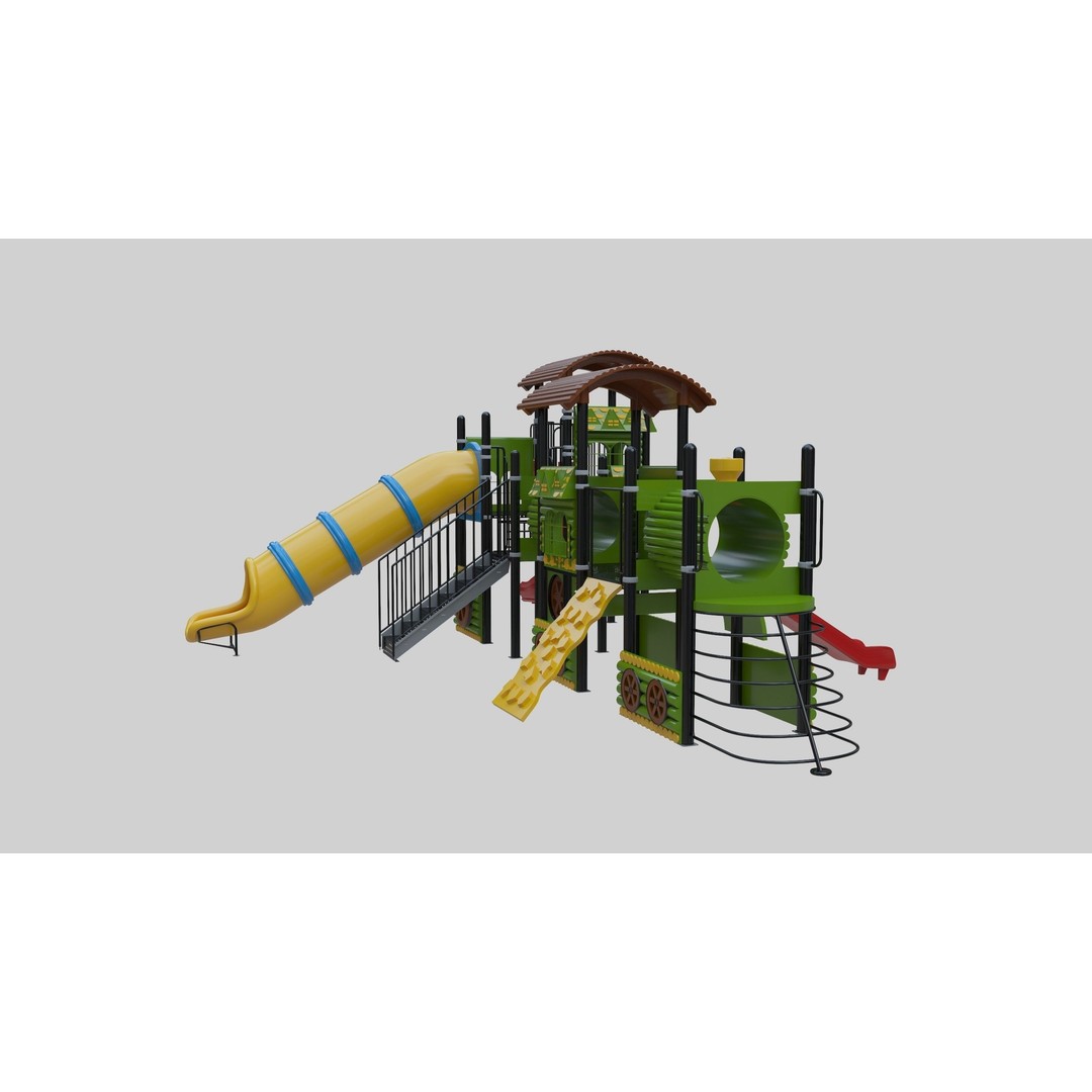 Train Style Playground 3D Model – Low Poly Architectural Asset, FBX, OBJ - View 21