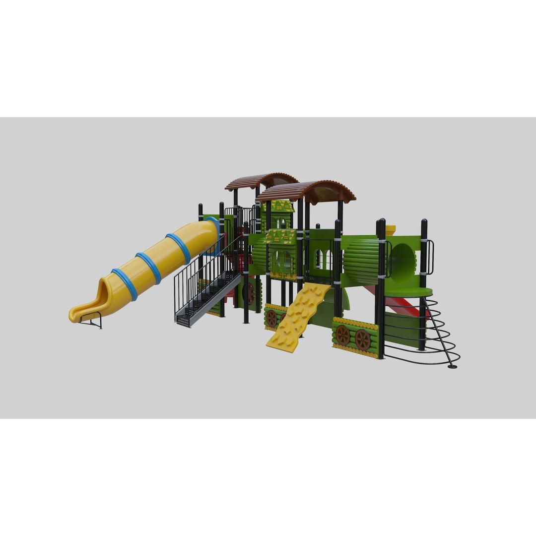 Train Style Playground 3D Model – Low Poly Architectural Asset, FBX, OBJ - View 22