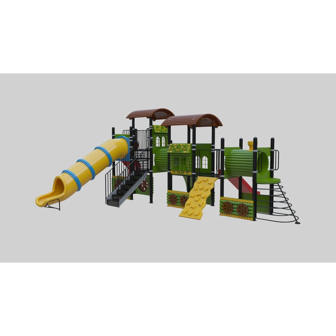 Train Style Playground 3D Model – Low Poly Architectural Asset, FBX, OBJ - View 23