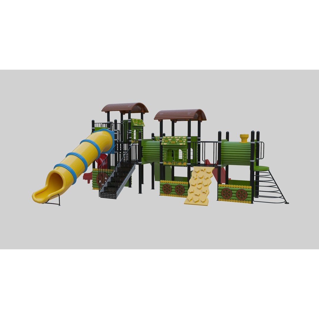 Train Style Playground 3D Model – Low Poly Architectural Asset, FBX, OBJ - View 26