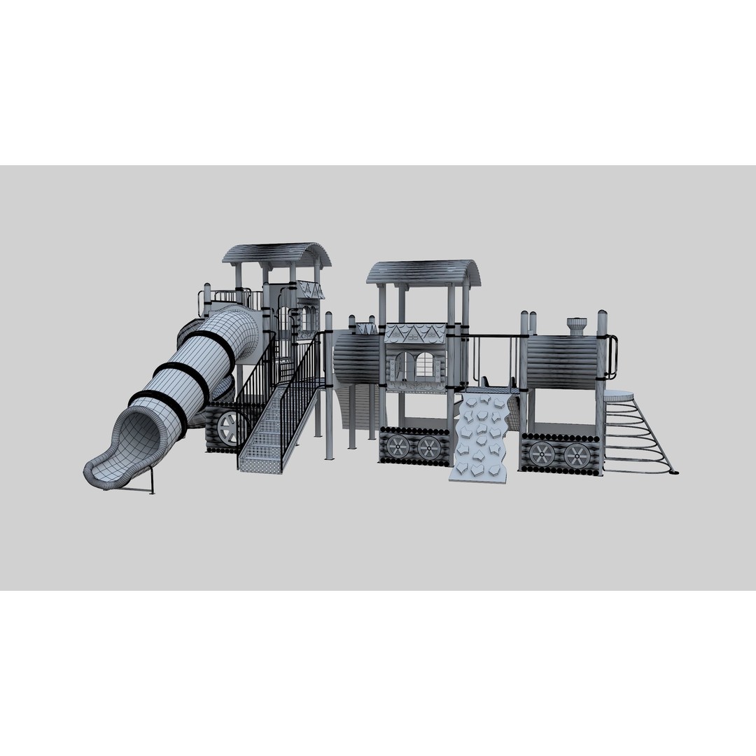 Train Style Playground 3D Model – Low Poly Architectural Asset, FBX, OBJ - View 29