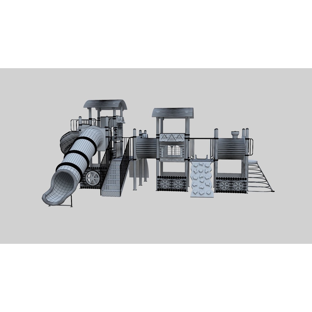 Train Style Playground 3D Model – Low Poly Architectural Asset, FBX, OBJ - View 30