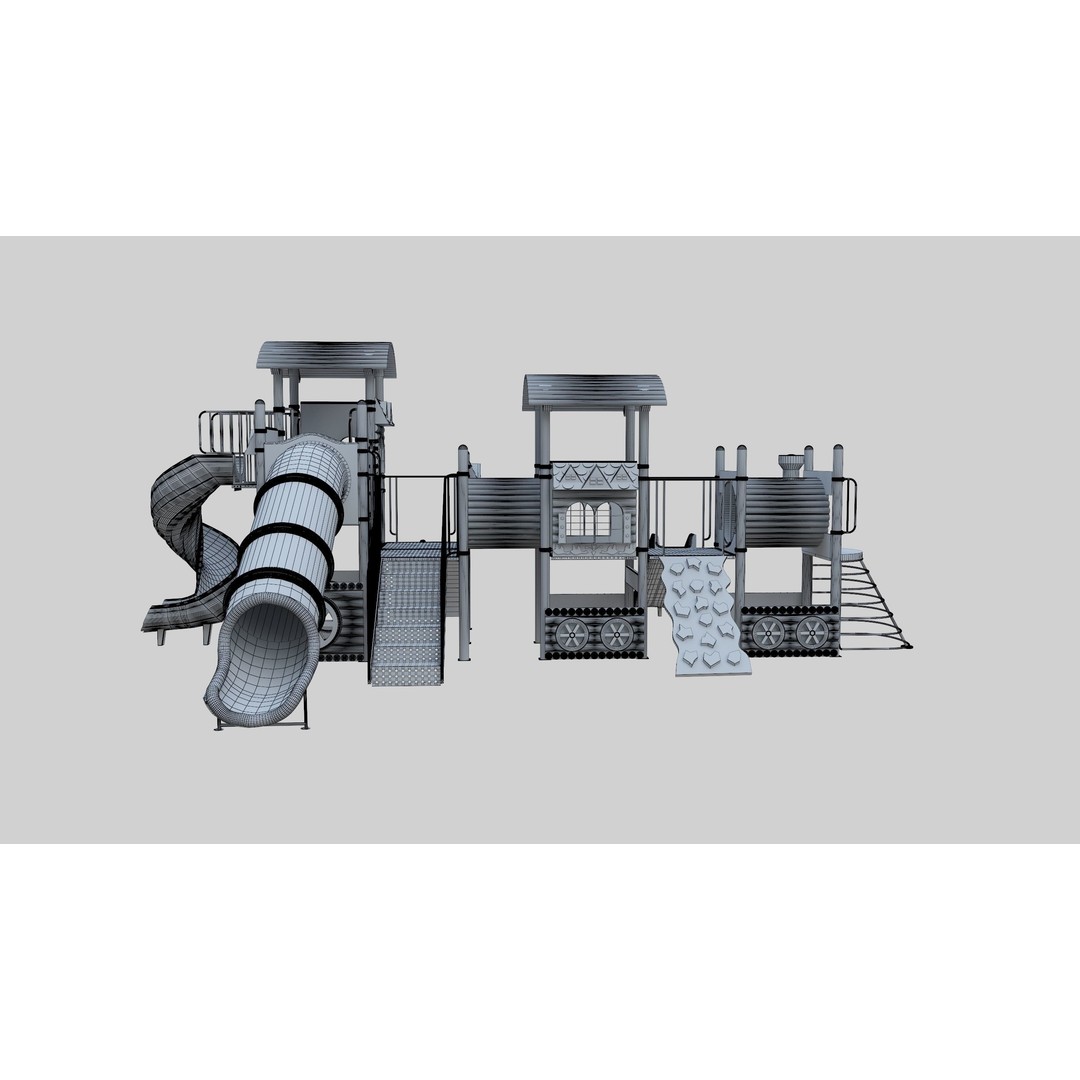 Train Style Playground 3D Model – Low Poly Architectural Asset, FBX, OBJ - View 31