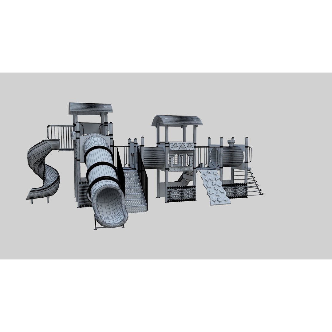 Train Style Playground 3D Model – Low Poly Architectural Asset, FBX, OBJ - View 32