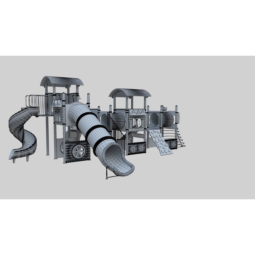 Train Style Playground 3D Model – Low Poly Architectural Asset, FBX, OBJ - View 33