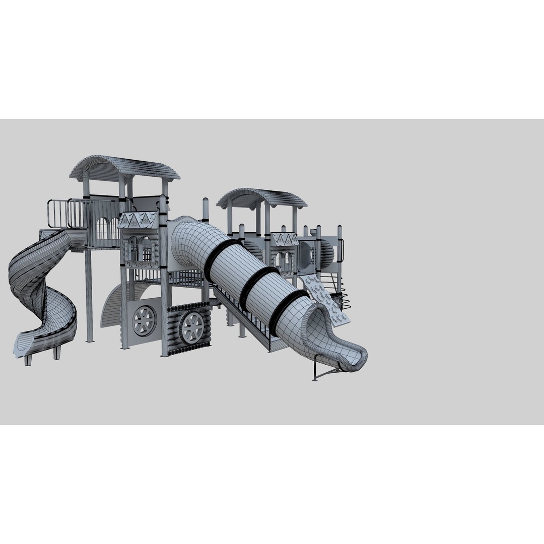 Train Style Playground 3D Model – Low Poly Architectural Asset, FBX, OBJ - View 34