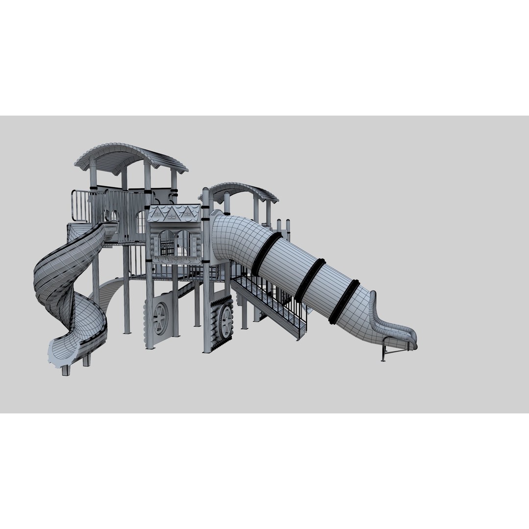 Train Style Playground 3D Model – Low Poly Architectural Asset, FBX, OBJ - View 35