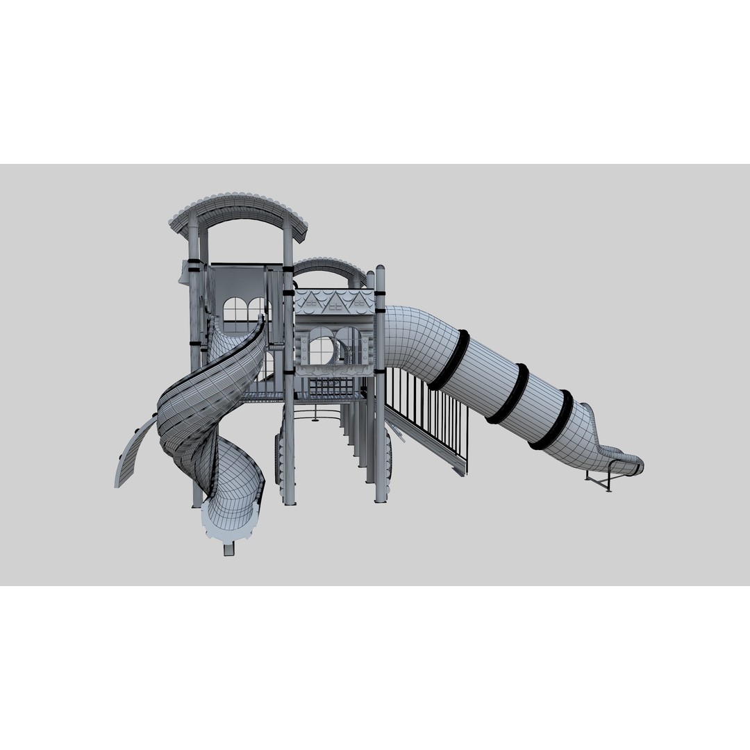 Train Style Playground 3D Model – Low Poly Architectural Asset, FBX, OBJ - View 36