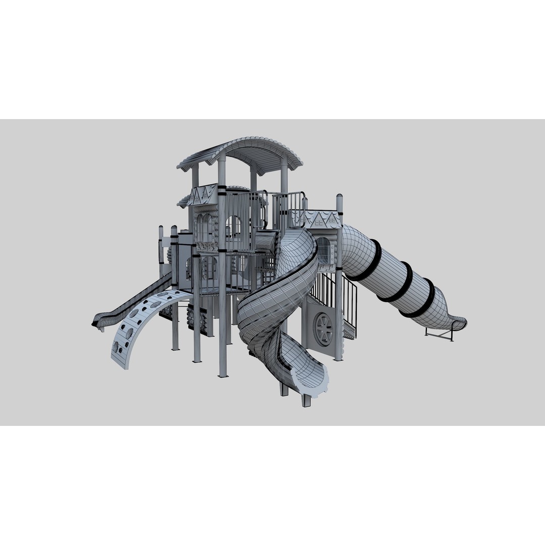 Train Style Playground 3D Model – Low Poly Architectural Asset, FBX, OBJ - View 37