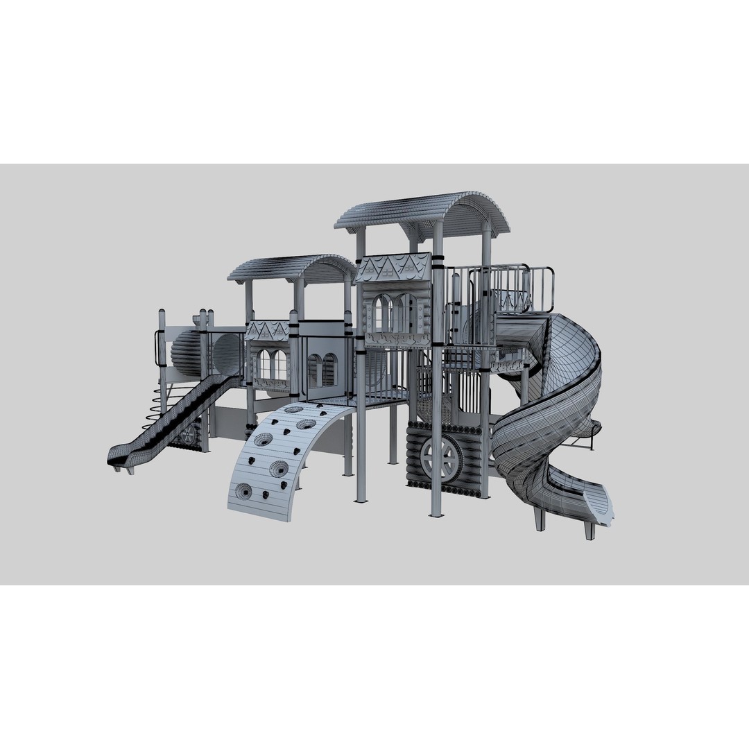 Train Style Playground 3D Model – Low Poly Architectural Asset, FBX, OBJ - View 38