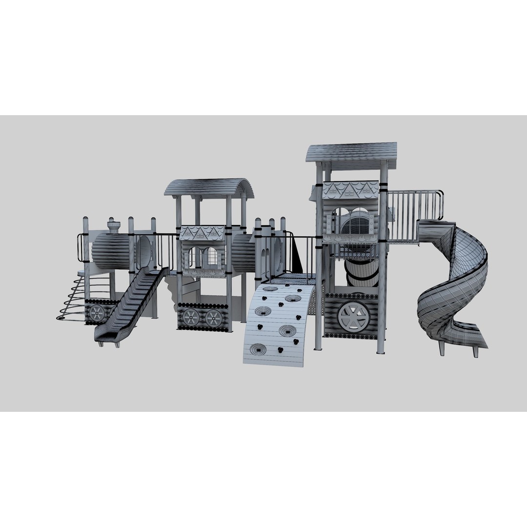 Train Style Playground 3D Model – Low Poly Architectural Asset, FBX, OBJ - View 39