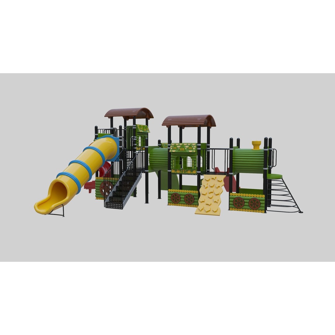 Train Style Playground 3D Model – Low Poly Architectural Asset, FBX, OBJ - View 4