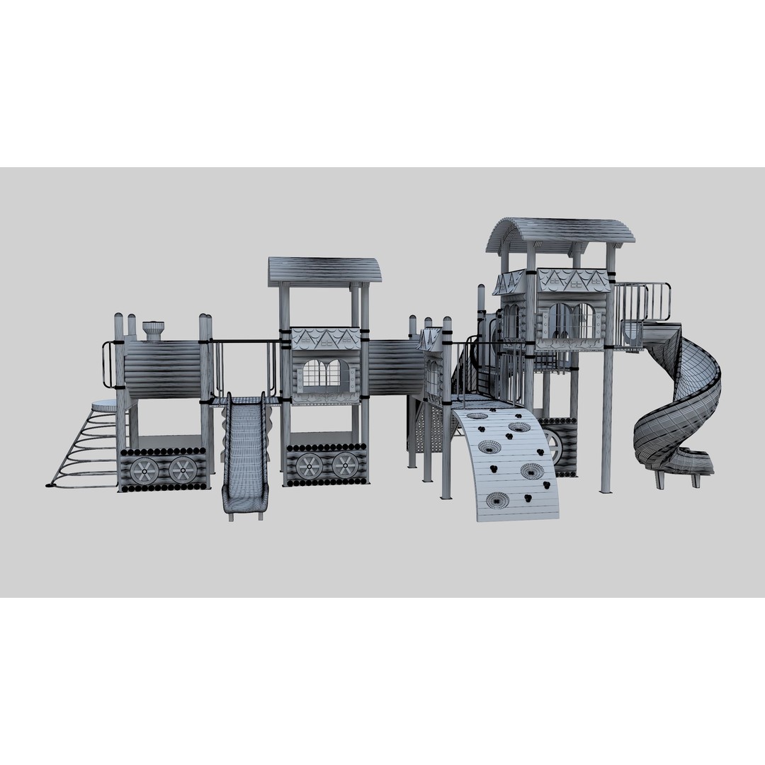 Train Style Playground 3D Model – Low Poly Architectural Asset, FBX, OBJ - View 40