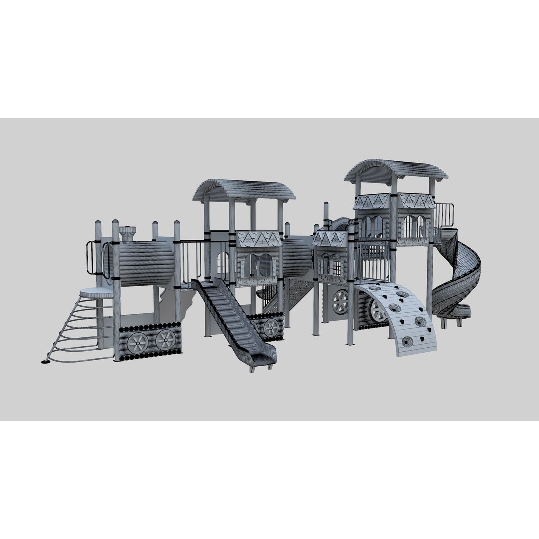 Train Style Playground 3D Model – Low Poly Architectural Asset, FBX, OBJ - View 41