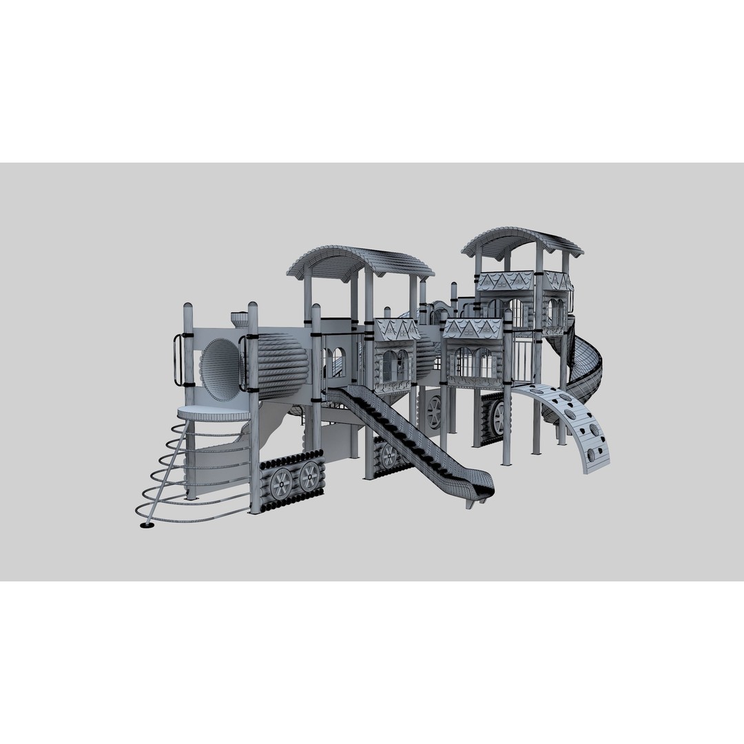 Train Style Playground 3D Model – Low Poly Architectural Asset, FBX, OBJ - View 42