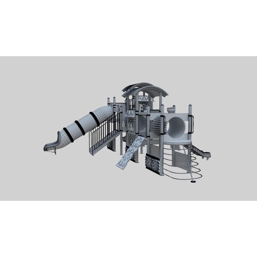 Train Style Playground 3D Model – Low Poly Architectural Asset, FBX, OBJ - View 45