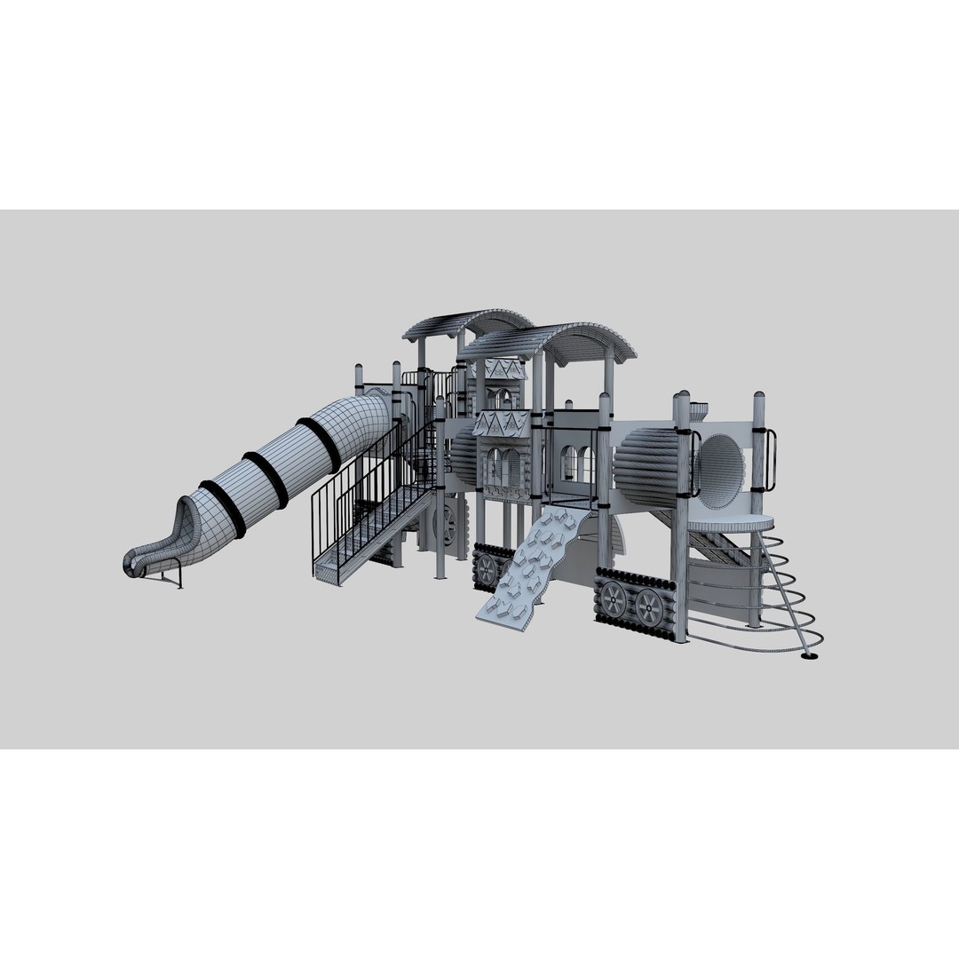 Train Style Playground 3D Model – Low Poly Architectural Asset, FBX, OBJ - View 46