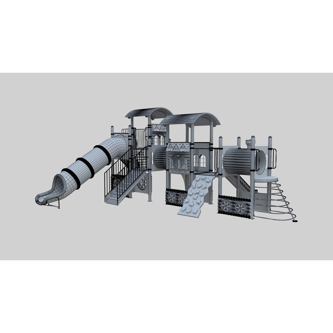 Train Style Playground 3D Model – Low Poly Architectural Asset, FBX, OBJ - View 47