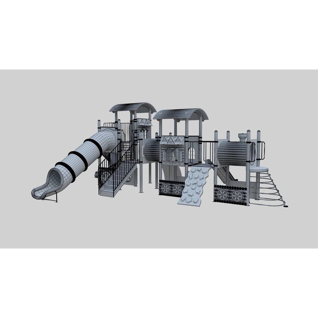 Train Style Playground 3D Model – Low Poly Architectural Asset, FBX, OBJ - View 48