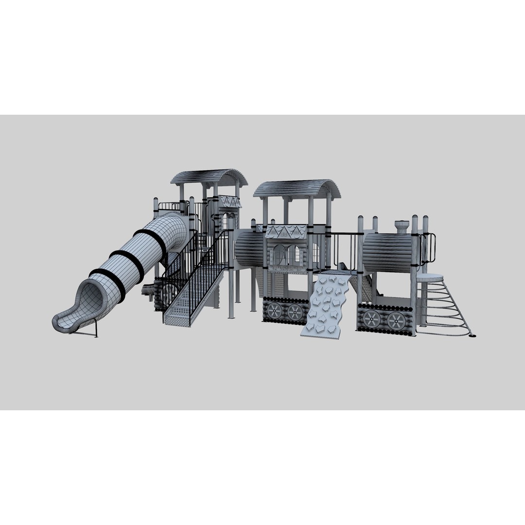 Train Style Playground 3D Model – Low Poly Architectural Asset, FBX, OBJ - View 49