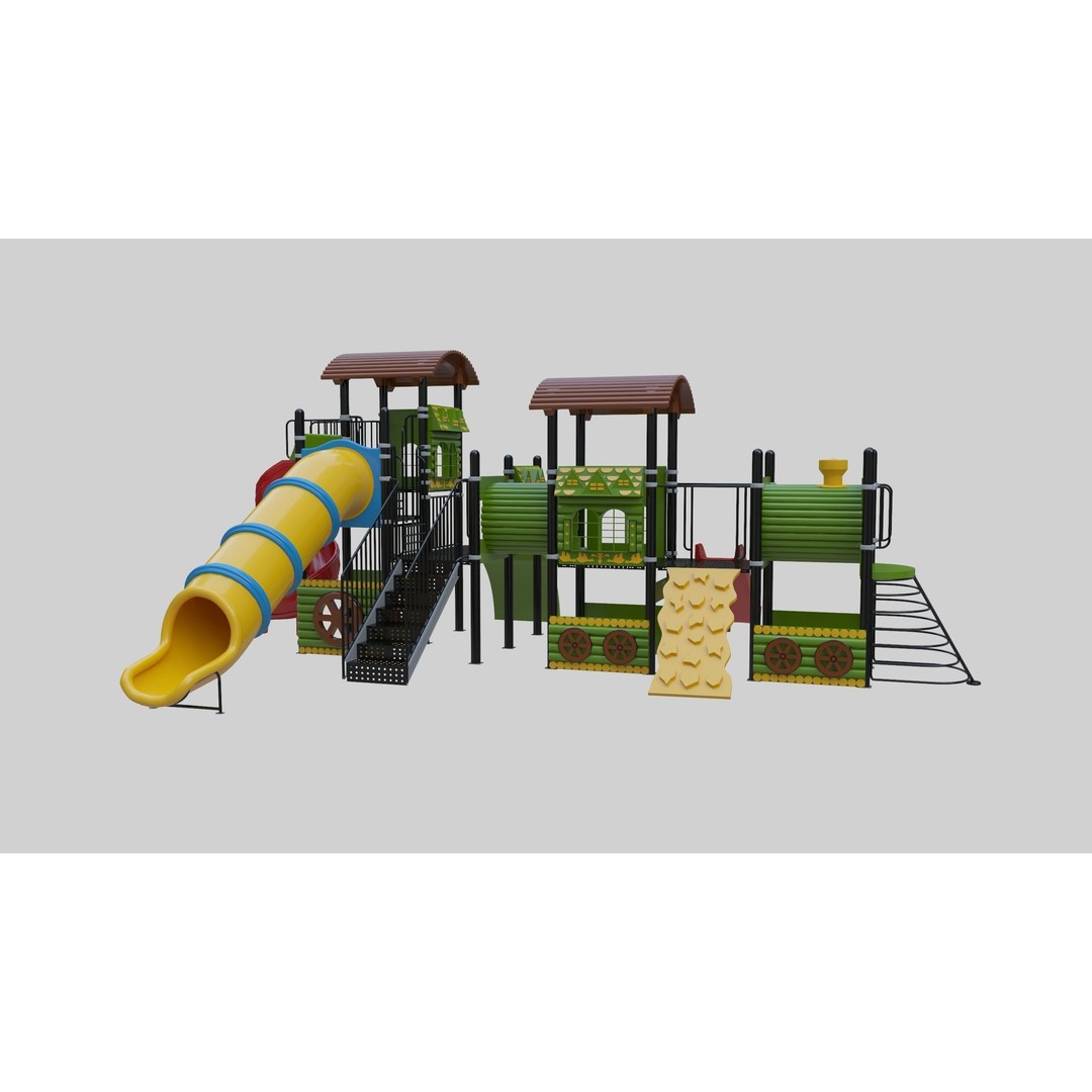 Train Style Playground 3D Model – Low Poly Architectural Asset, FBX, OBJ - View 5
