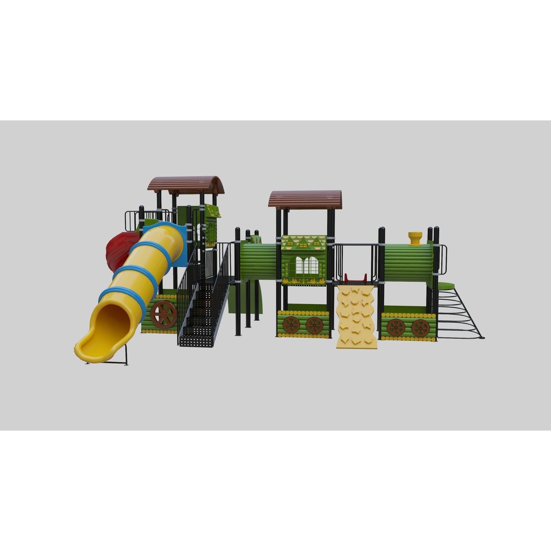 Train Style Playground 3D Model – Low Poly Architectural Asset, FBX, OBJ - View 6