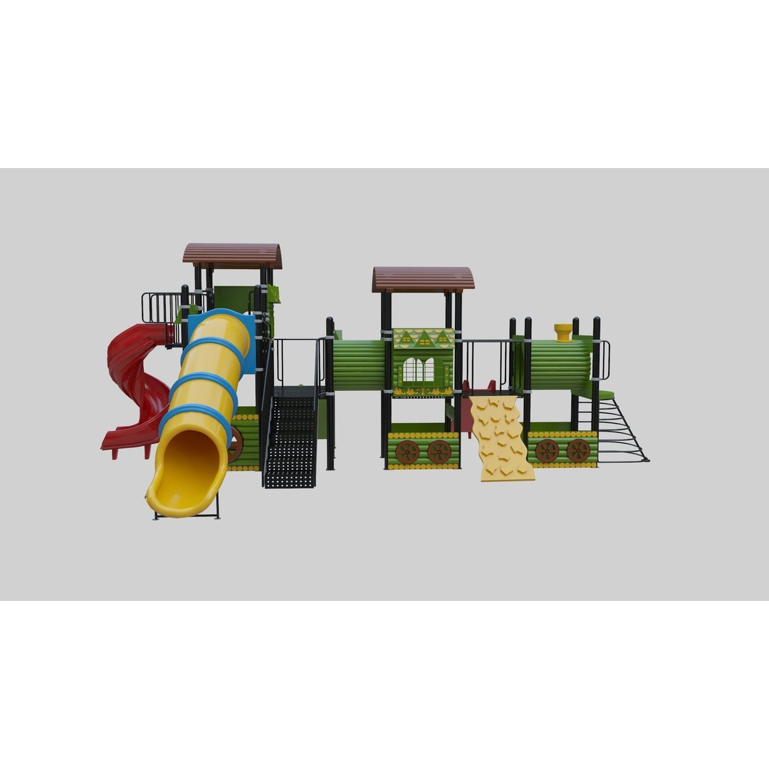 Train Style Playground 3D Model – Low Poly Architectural Asset, FBX, OBJ - View 7